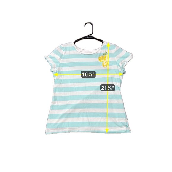 Talbots Striped Lemon Embellished Short Sleeve Tee Blue White Sz Small Petite - Picture 7 of 9